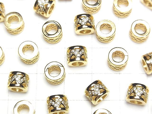 Metal parts Rondelle 7.5x7.5x6mm (with CZ) Gold color 2pcs