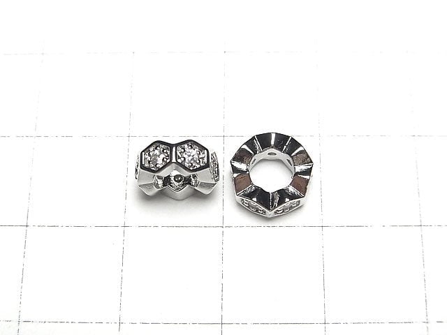 Metal parts Rondelle 8.5x8.5x3.5mm (with CZ) Silver color 2pcs