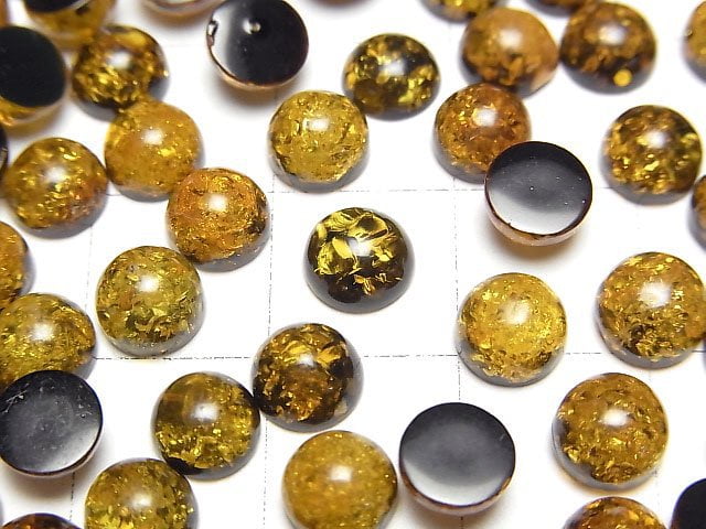 Cracked Black color Amber Round Cabochon 6x6mm 5pcs