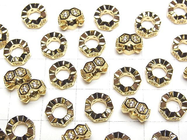 Metal parts Rondelle 8.5x8.5x3.5mm (with CZ) Gold color 2pcs