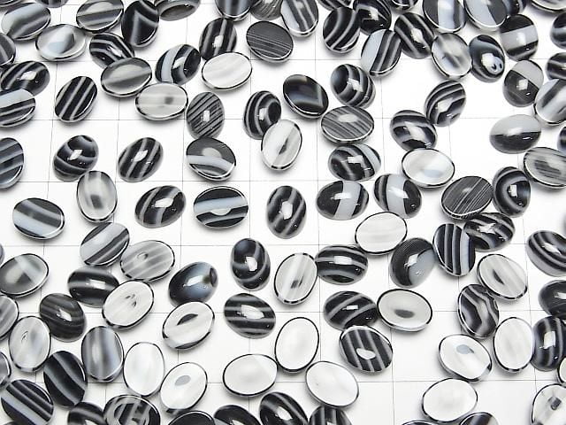 Onyx rayé AAA Cabochon ovale 8x6mm 3 pièces