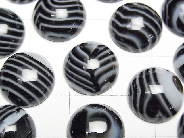 Striped Onyx AAA Round Cabochon 14x14mm 3pcs