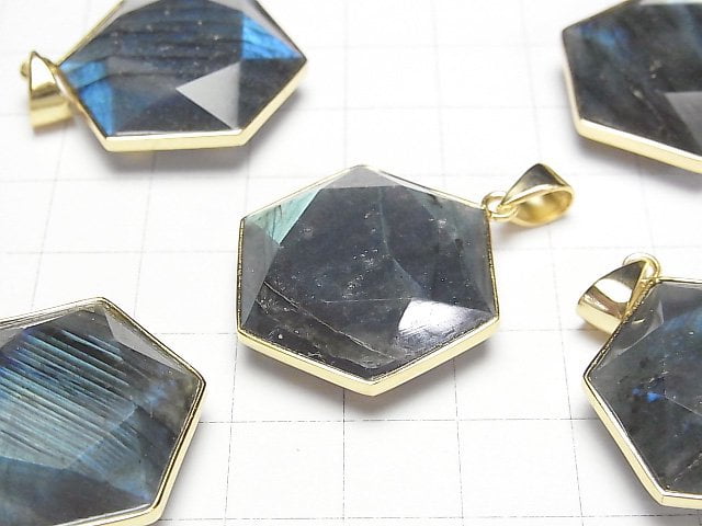 Labradorit AA++ Hexagramm Anhänger 27x24mm 18KGP 1 Stück