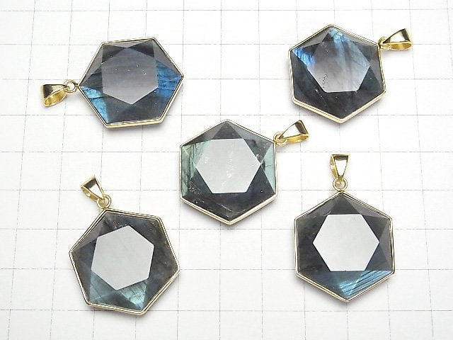 Labradorit AA++ Hexagramm Anhänger 27x24mm 18KGP 1 Stück