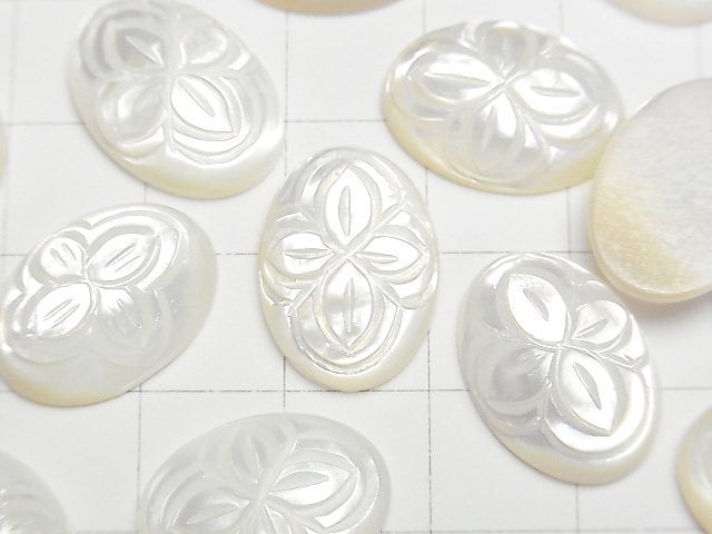 High Quality White Shell Carved Oval Cabochon 18x13mm 1pc