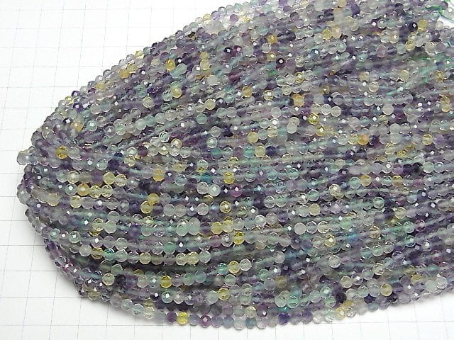 High Quality! Multi color Fluorite AAA- Faceted Round 4mm 1strand beads (aprx.15inch/36cm)