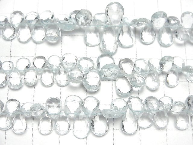Hochwertiger natürlicher blauer Topas AAA- Birnenform facettiert Briolette halbe oder 1 Strang Perlen (ca. 3 Zoll/8 cm)