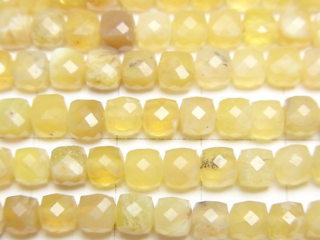 高品質!黃色蛋白石 AA 立方體形狀 4x4x4mm 1串珠子 (約15英吋/37公分)