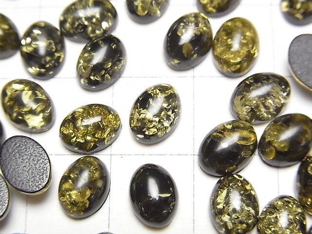 Cracked Black color Amber Oval Cabochon 8x6mm 5pcs