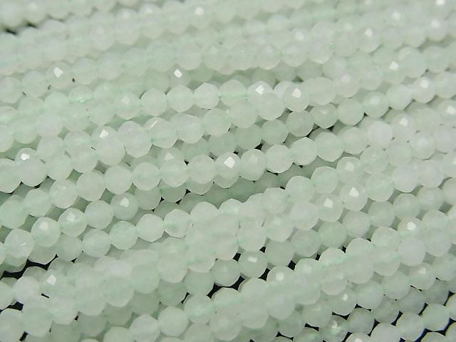 高品質!粉綠色翡翠刻面圓珠 2mm 一串(約12英吋/30公分)