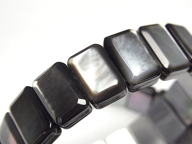 Hochwertige schwarze Muschel AAA 2 Löcher facettierte Rechteck 14x9x5mm 1 Strang (Bangle-Armband)