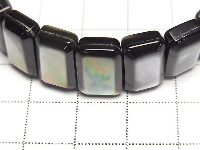 Hochwertige schwarze Muschel AAA 2 Löcher facettierte Rechteck 14x9x5mm 1 Strang (Bangle-Armband)