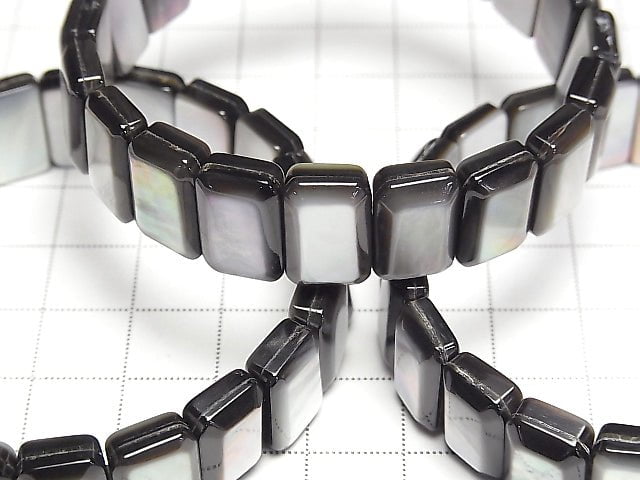 Hochwertige schwarze Muschel AAA 2 Löcher facettierte Rechteck 14x9x5mm 1 Strang (Bangle-Armband)