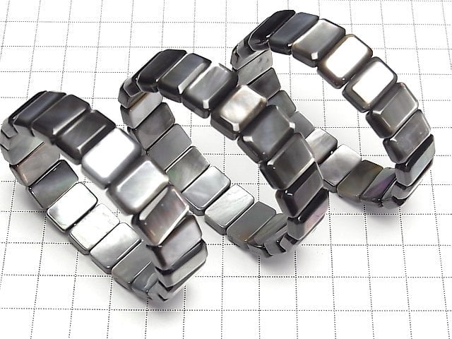 Hochwertige schwarze Muschel AAA 2 Löcher facettierte Rechteck 14x9x5mm 1 Strang (Bangle-Armband)