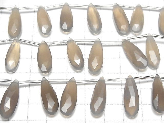 Grauer Onyx AAA Birnenform facettierte Briolette 24x8mm halbe oder 1 Strang Perlen (8 Stück)