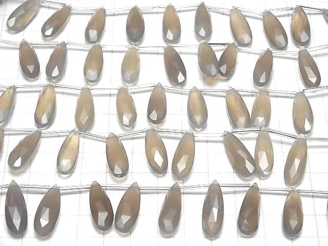 Grauer Onyx AAA Birnenform facettierte Briolette 24x8mm halbe oder 1 Strang Perlen (8 Stück)