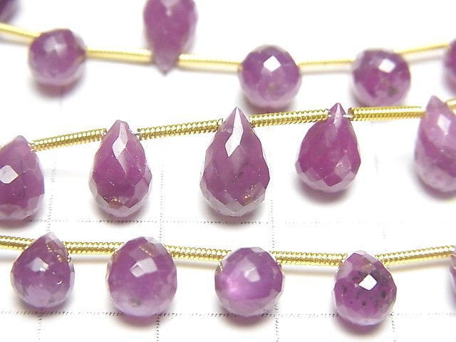 Unheated Star Ruby AA++ Drop Faceted Briolette half or 1strand beads (aprx.7inch/18cm)