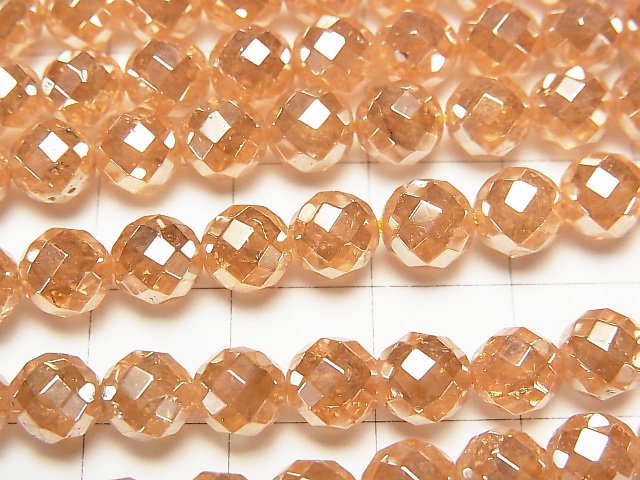 Crack Champagne Aura Crystal Quartz AAA 64Faceted Round 6mm half or 1strand beads (aprx.15inch/38cm)
