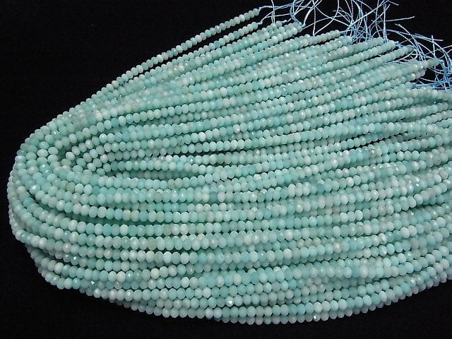 Hochwertig! Peruanischer Amazonit AA facettierte Knopf Rondelle 4x4x3 1 Strang Perlen (ca. 15 Zoll/37 cm)