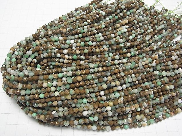 Hochwertig! Basalt enthaltene Chrysopras AA facettierte runde 4mm 1strang Perlen (ca. 15inch/37cm)