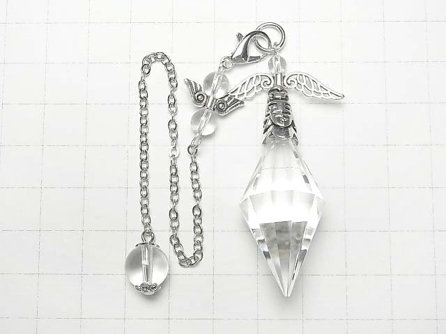 Pendentif en cristal de quartz AAA – 65x19x19mm avec chaîne couleur argent 1 pièce