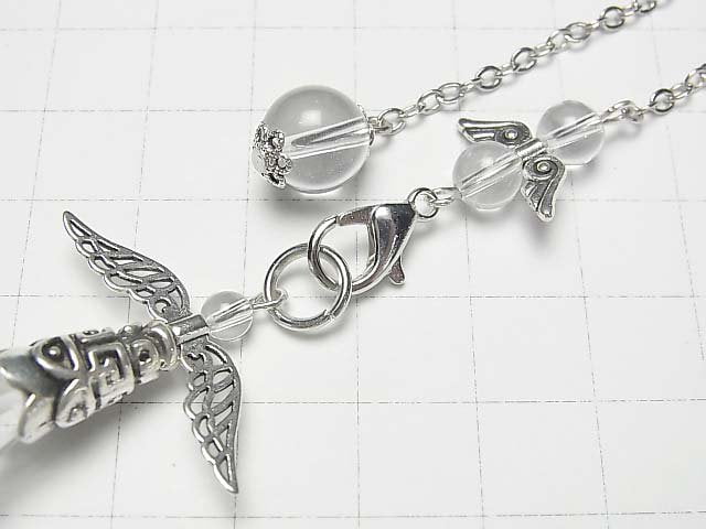 Pendentif en cristal de quartz AAA – 65x19x19mm avec chaîne couleur argent 1 pièce
