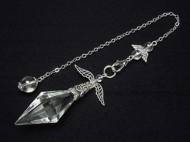 Pendentif en cristal de quartz AAA – 65x19x19mm avec chaîne couleur argent 1 pièce