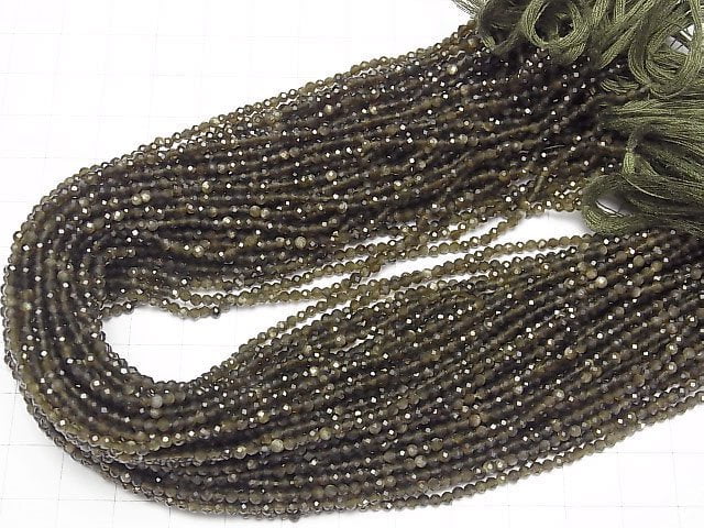 Hochwertig! Goldener Obsidian facettierte runde 2mm 1strang Perlen (ca. 12inch/30cm)