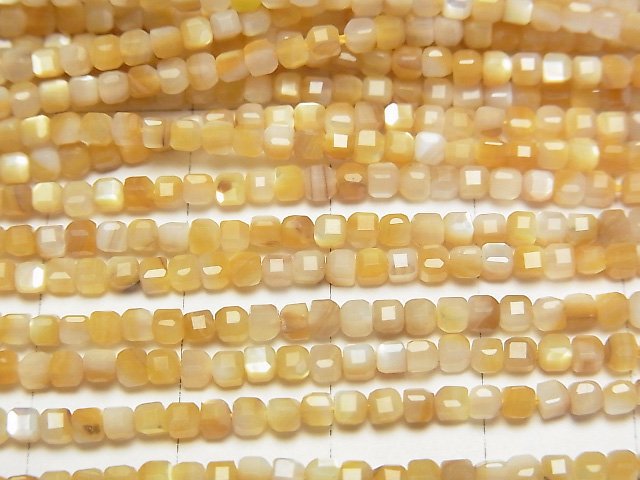 Haute qualité ! Perles coquillage jaune AAA forme cube 2x2x2mm 1 fil (environ 38cm)