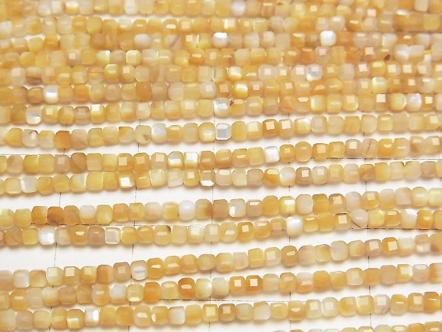 Haute qualité ! Perles coquillage jaune AAA forme cube 2x2x2mm 1 fil (environ 38cm)
