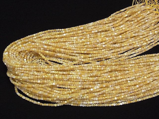 Haute qualité ! Perles coquillage jaune AAA forme cube 2x2x2mm 1 fil (environ 38cm)