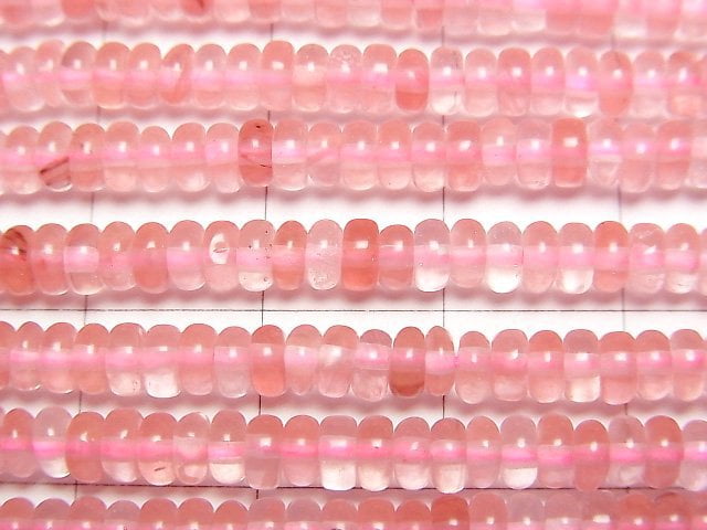 櫻桃石英玻璃扁珠 4x4x2mm 1串珠子 (約15英寸/37公分)