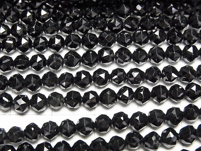 High Quality! Black Tourmaline AAA- Star Faceted Round 4mm 1strand beads (aprx.15inch/37cm)