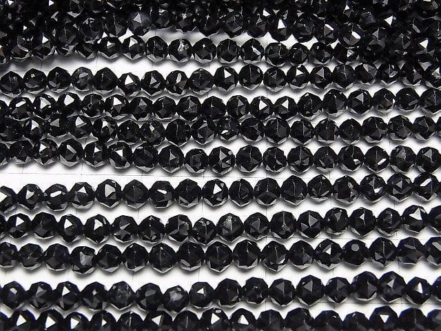 High Quality! Black Tourmaline AAA- Star Faceted Round 4mm 1strand beads (aprx.15inch/37cm)