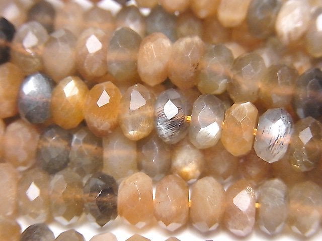 High Quality! Silver & Golden Sheen Brown Moonstone AA++ Faceted Button Rondelle 7x7x4mm half or 1strand beads (aprx.15inch/38cm)