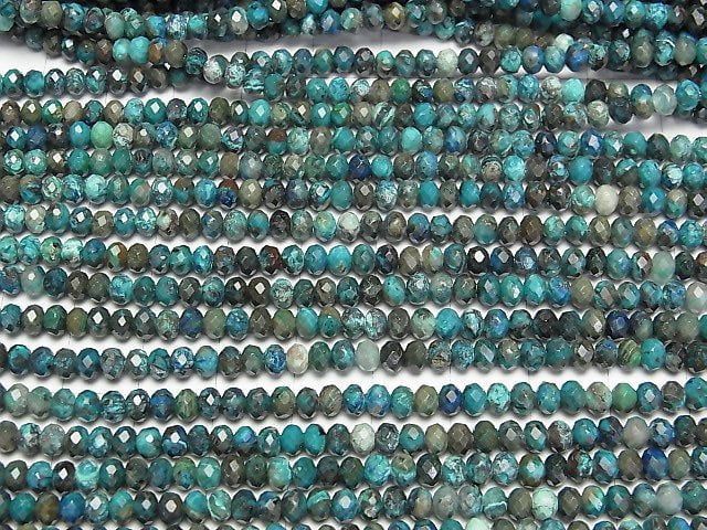 Hochwertig! Kongo Chrysokoll (Shattakite Blau) AA++ facettierte Knopf-Rondelle 4x4x3mm 1Strang-Perlen (ca. 37 cm)