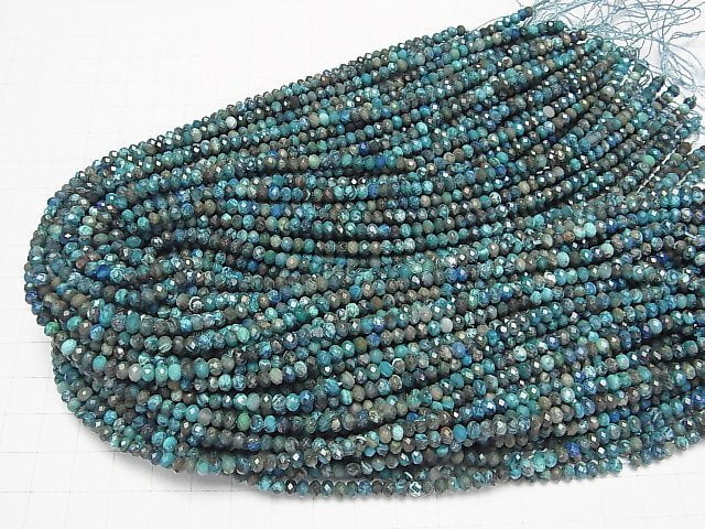 Hochwertig! Kongo Chrysokoll (Shattakite Blau) AA++ facettierte Knopf-Rondelle 4x4x3mm 1Strang-Perlen (ca. 37 cm)