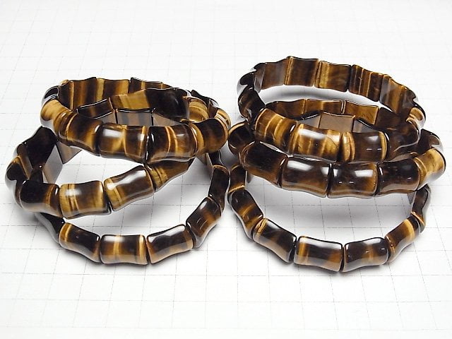 Gelbes Tigerauge AAA- 2-Loch Bambus 15x13x6mm Armband