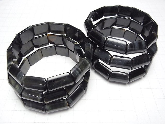 Natürliche Farbe Blaues Tigerauge AAA- 2-Loch Rechteck 17x13x6mm Armband