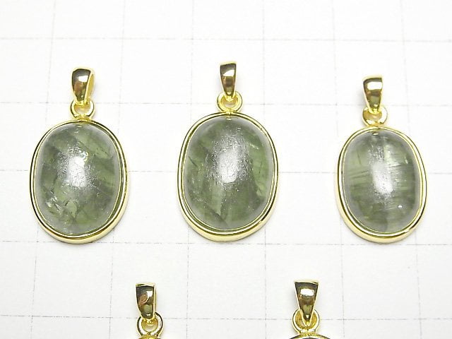Grüner Kyanit AAA ovaler Anhänger 17x13x6mm 18KGP 1 Stück
