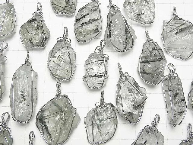 Aktinolith in Quarz AA++ Rohblock Nugget Anhänger Drahtrahmen 1 Stück