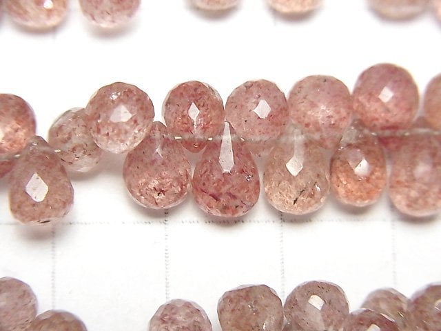 高品質粉紅色綠簾石 AA++ 刻面水滴型不規則珠串 (約7英吋/18公分)