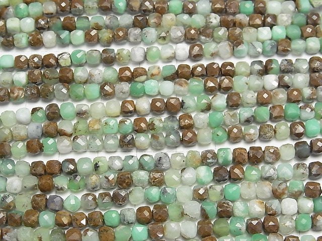 Hochwertig! Basaltgestein enthaltener Chrysopras AA Würfelform 4x4x4mm 1Strang Perlen (ca. 15 Zoll/37 cm)