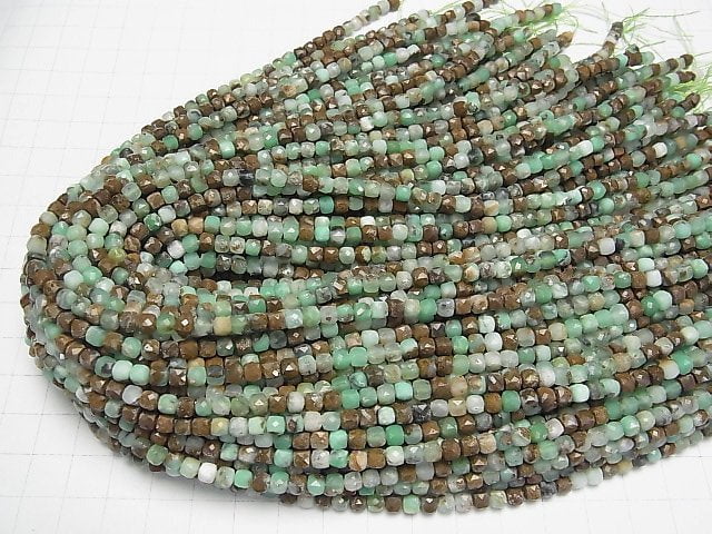 Hochwertig! Basaltgestein enthaltener Chrysopras AA Würfelform 4x4x4mm 1Strang Perlen (ca. 15 Zoll/37 cm)