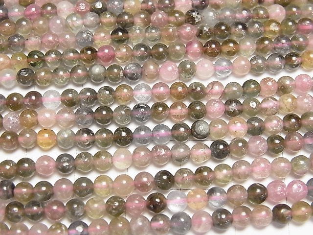 多色碧璽 AA 圓珠 4mm 一串(約15英吋/37公分)