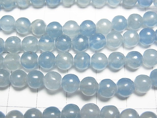 天然藍色方解石 AA++ 圓珠 6mm 半串或一串珠子 (約15英吋/38公分)