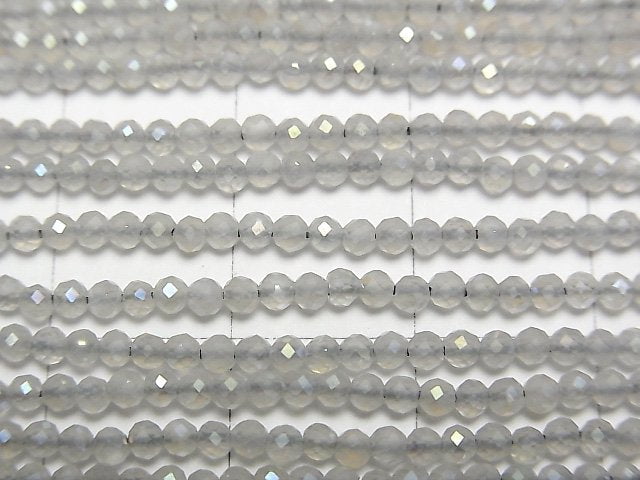 高品質!灰色月光石 AAA- 刻面圓珠 2mm AB塗層 一串珠子 (約15英寸/36厘米)