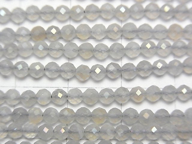 高品質!灰色月光石 AAA- 刻面圓珠 3mm AB塗層 1串珠子 (約15英吋/36公分)