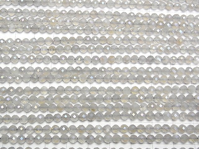 Hochwertig! Grauer Mondstein AAA- facettiert rund 4mm AB-Beschichtung 1 Strang Perlen (ca. 15 Zoll/36cm)