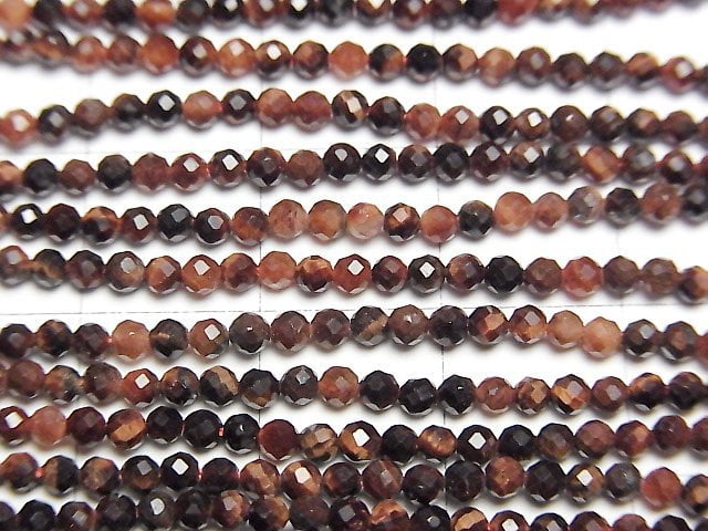 高品質!紅虎眼石 AAA - 切面圓珠 2mm 1串珠子 (約15英吋/38公分)
